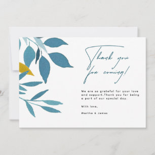 Elegant Blue Botanical  Wedding Thank You Card 