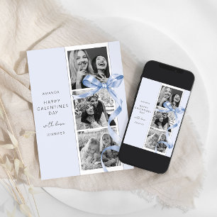 Elegant Blue Bow 3 Photo Galentines Day Card