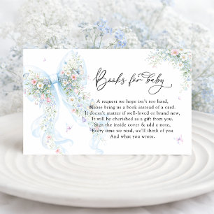 Elegant Blue Bow Baby Shower Books For Baby Enclosure Card