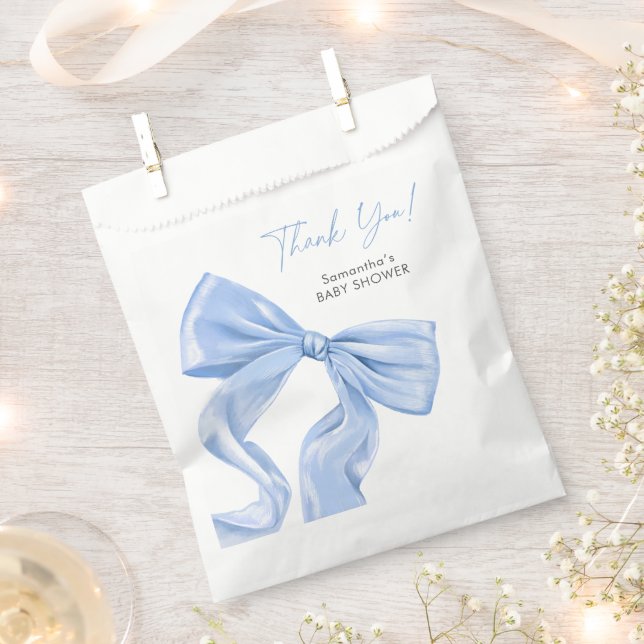 Elegant Blue Bow Baby Shower Favour Bag (Clipped)