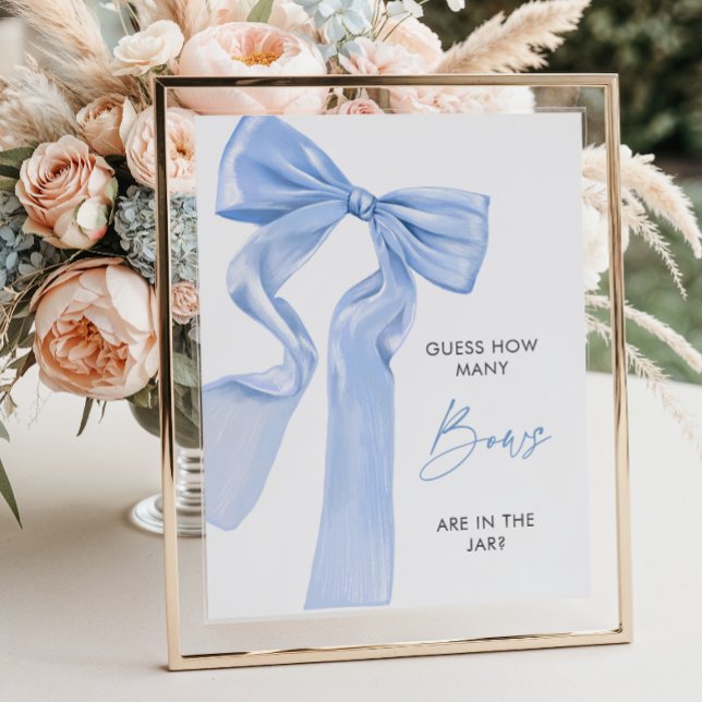 Elegant Blue Bow Baby Shower How Many Bows Poster (Creator Uploaded)