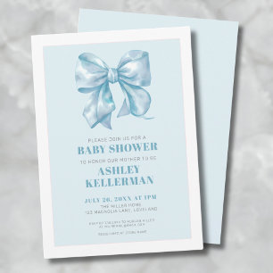 Elegant Blue Bow Baby Shower Invitation
