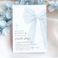 Elegant Blue Bow Baptism Invitation