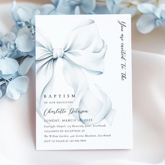 Elegant Blue Bow Baptism Invitation (Creator Uploaded)