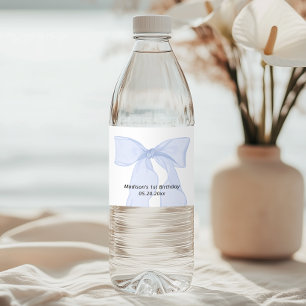 Elegant Blue Bow Birthday  Water Bottle Label