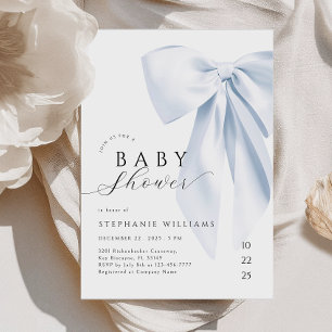 Elegant Blue Bow Boy Baby Shower Invitation