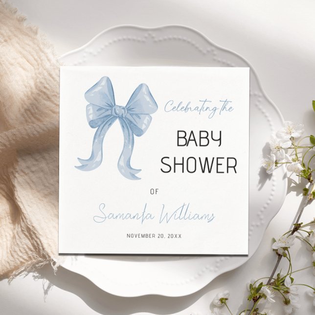 Elegant Blue Bow Boy Baby Shower Napkin (Creator Uploaded)
