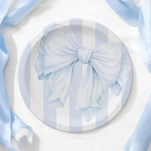 Elegant Blue Bow Boy Baby Shower Paper Plate