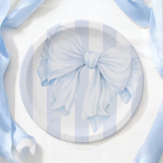 Elegant Blue Bow Boy Baby Shower Paper Plate (Creator Uploaded)