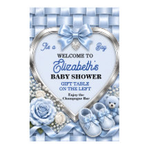 Elegant Blue Bow Boy Baby Shower