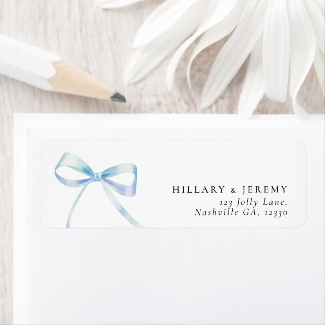 Elegant Blue Bow Boy Baby Shower Return Address  Label (Insitu)