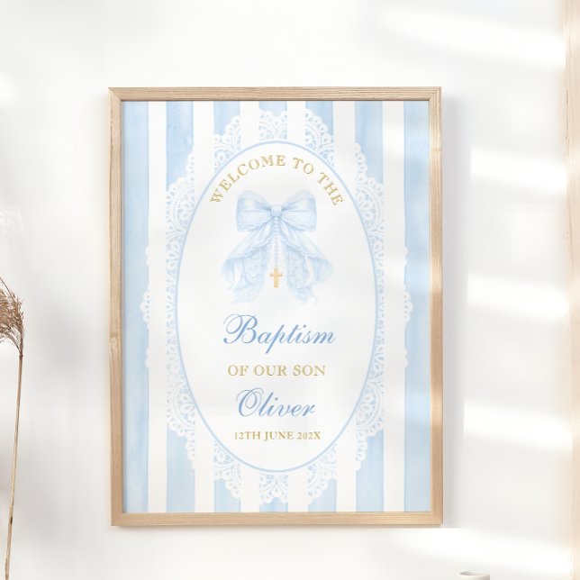 Elegant Blue Bow Boy Baptism Welcome Poster (Creator Uploaded)