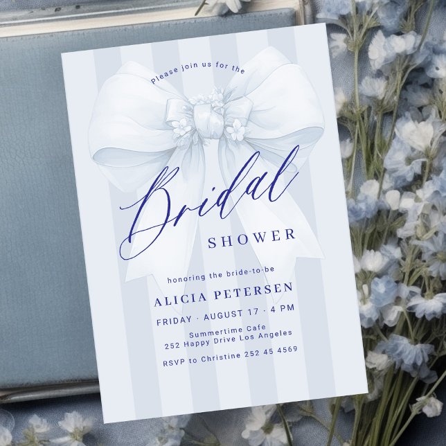 Elegant blue bow bridal shower invitation (Creator Uploaded)