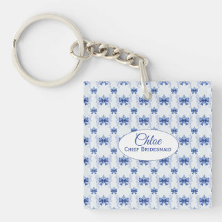 Elegant Blue Bow Bridal Shower Key Ring