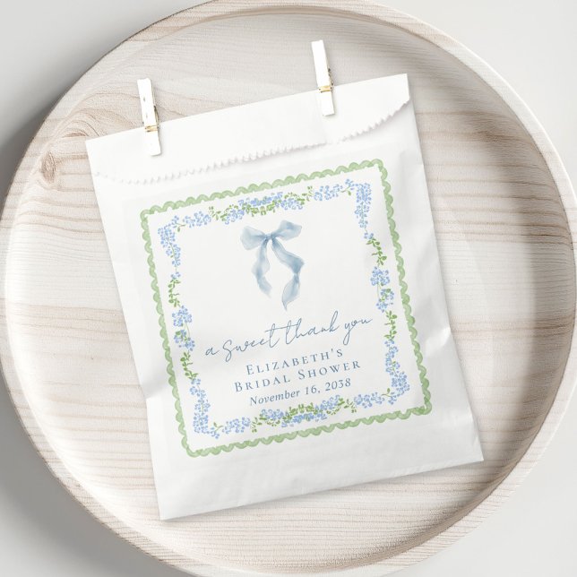 Elegant Blue Bow Bridal Shower Sweet Thank You Favour Bag (Elegant Blue Bow Bridal Shower Sweet Thank You Favor Bag)