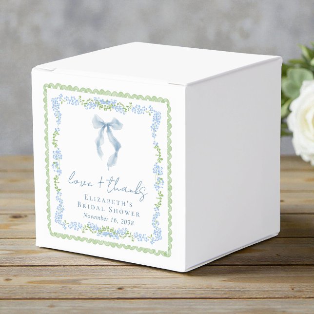 Elegant Blue Bow Bridal Shower Thank You Favour Box (Elegant Blue Bow Bridal Shower Thank You Favor Boxes)