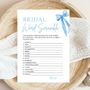 Elegant Blue Bow Bridal Word Scramble Game Invitation