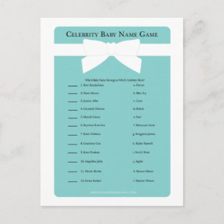 Elegant Blue Bow Celebrity Baby Name Shower Game Invitation Postcard
