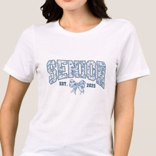 Elegant Blue Bow Chinoiserie Senior Class of 2025 Tri-Blend Shirt