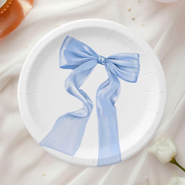 Elegant Blue Bow Coquette Baby Shower Paper Plate (Creator Uploaded)