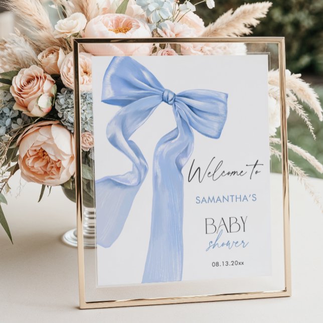 Elegant Blue Bow Coquette Baby Shower Welcome Poster (Creator Uploaded)