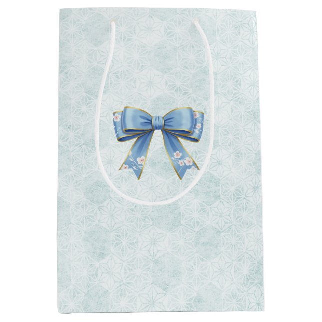 Elegant Blue Bow Engagement Party Invitation Medium Gift Bag (Front)