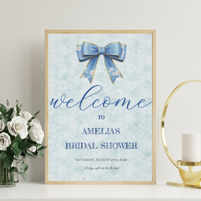 Elegant Blue Bow Engagement Party Invitation Poster (Creator Uploaded)