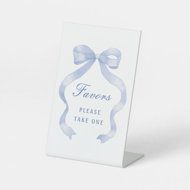 Elegant Blue Bow Favours Pedestal Sign (Front)