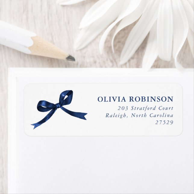 Elegant Blue Bow Graduation Return Address Label (Insitu)