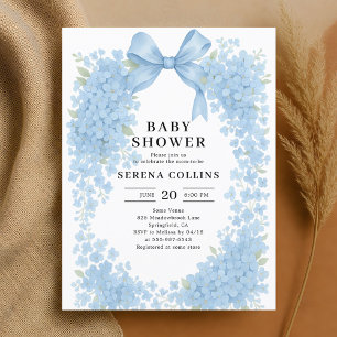 Elegant Blue Bow Hydrangea Baby Shower Postcard