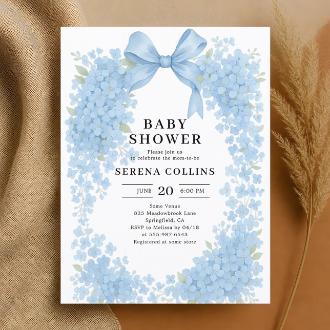 Elegant Blue Bow Hydrangea Baby Shower Postcard (Creator Uploaded)