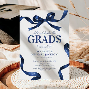 Elegant Blue Bow Joint Graduation Party Invitation