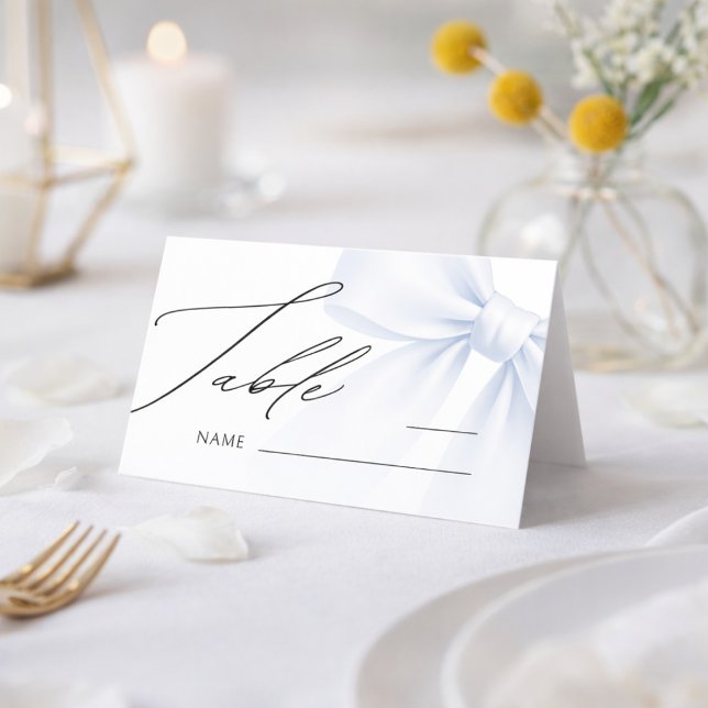 Elegant Blue Bow Modern Wedding Table Number Place Place Card (Creator Uploaded)
