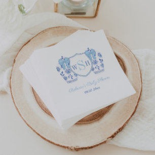 Elegant Blue Bow Monogram Boy Baby Shower Party Napkin