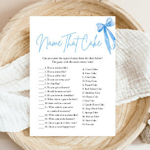 Elegant Blue Bow Name That Cake Bridal Shower Game Invitation
