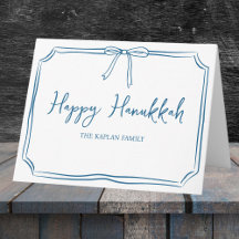 Elegant Blue Bow Personalised Happy Hanukkah
