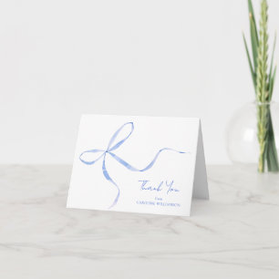Elegant Blue Bow Personalised Name Folded Thank You Card