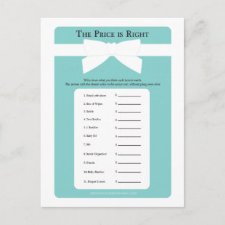 Elegant Blue Bow Price is Right Baby Shower Game Invitation Postcard