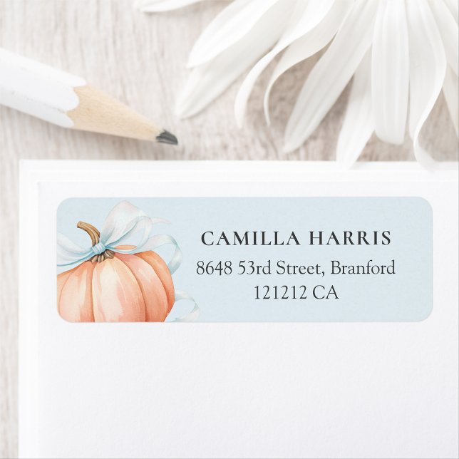 Elegant Blue Bow Pumpkin  Return Address Label (Creator Uploaded)
