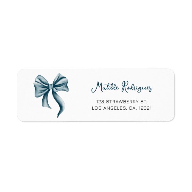 Elegant Blue Bow Return Address Label (Front)