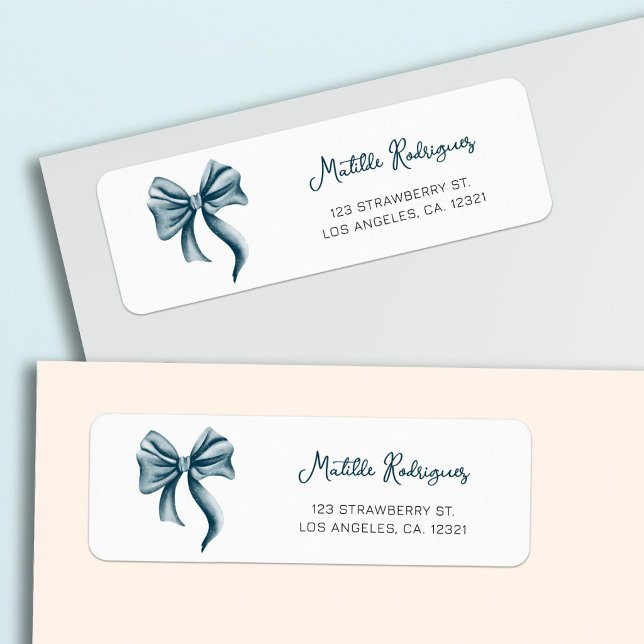 Elegant Blue Bow Return Address Label (Creator Uploaded)