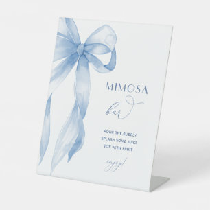 Elegant Blue Bow She's Tying the Knot Mimosa Bar Pedestal Sign
