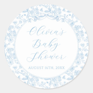 Elegant Blue Bow Vintage Floral Boy Baby Shower Classic Round Sticker