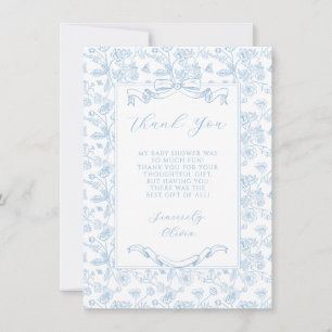 Elegant Blue Bow Vintage Floral Boy Baby Shower Thank You Card