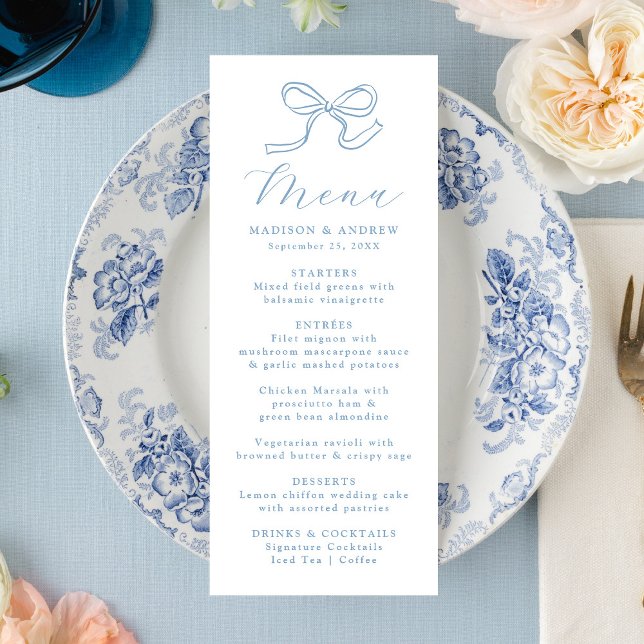 Elegant Blue Bow Wedding Menu (Creator Uploaded)
