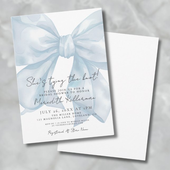 Elegant Blue Bow Whimsical Bridal Shower Invitation (Elegant Blue Bow Whimsical Bridal Shower Invitation)