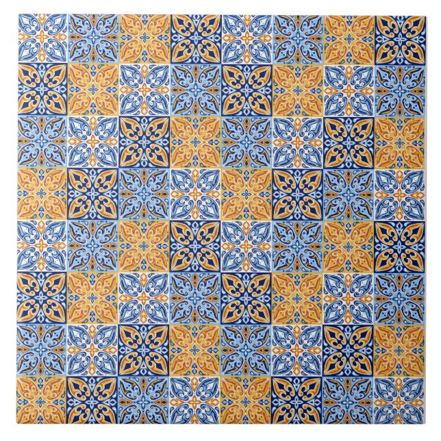 Elegant blue& brow yellow Italian  pattern  Ceramic Tile (Front)
