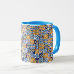 Elegant blue& brow yellow Italian  pattern  Mug
