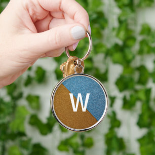 Elegant Blue &Brown Glitter Monogram Key Ring