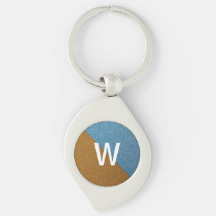 Elegant Blue &Brown Glitter Monogram Key Ring